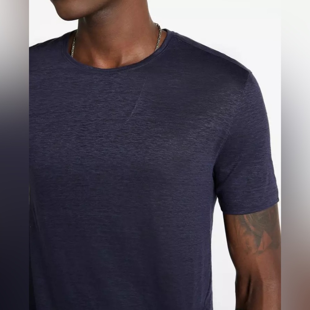 John Varvatos navy blue linen style blend slub tee